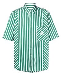 Camicia a maniche corte a righe verticali bianca e verde di Etro