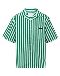 Camicia a maniche corte a righe verticali bianca e verde di Prada