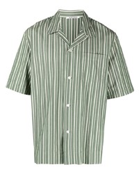 Camicia a maniche corte a righe verticali bianca e verde di Wood Wood