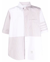 Camicia a maniche corte a righe verticali bianca di Thom Browne