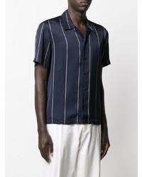 Camicia a maniche corte a righe verticali blu scuro e bianca di Sandro Paris