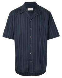 Camicia a maniche corte a righe verticali blu scuro di Cerruti 1881