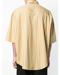 Camicia a maniche corte a righe verticali gialla di Ami Paris