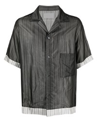 Camicia a maniche corte a righe verticali grigio scuro di Maison Margiela