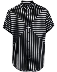 Camicia a maniche corte a righe verticali nera e bianca di Emporio Armani