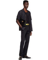 Camicia a maniche corte a righe verticali nera di Versace