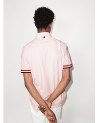 Camicia a maniche corte a righe verticali rosa di Thom Browne