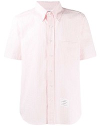 Camicia a maniche corte a righe verticali rosa di Thom Browne
