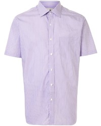 Camicia a maniche corte a righe verticali viola chiaro di Kent & Curwen