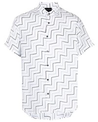 Camicia a maniche corte con motivo a zigzag bianca di Emporio Armani