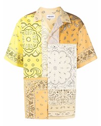 Camicia a maniche corte con stampa cachemire gialla di Kenzo
