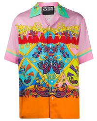 Camicia a maniche corte con stampa cachemire multicolore di VERSACE JEANS COUTURE