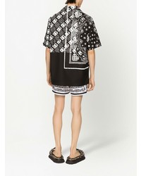 Camicia a maniche corte con stampa cachemire nera e bianca di Dolce & Gabbana