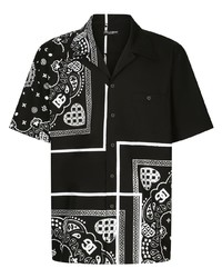 Camicia a maniche corte con stampa cachemire nera e bianca di Dolce & Gabbana