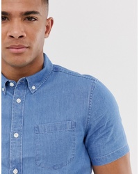 Camicia a maniche corte di jeans azzurra di Burton Menswear