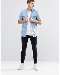 Camicia a maniche corte di jeans azzurra di G Star