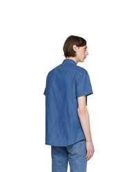 Camicia a maniche corte di jeans blu di Balmain