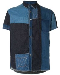 Camicia a maniche corte di jeans stampata blu scuro di KAPITAL