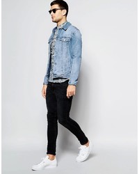 Camicia a maniche corte di jeans stampata blu di Asos