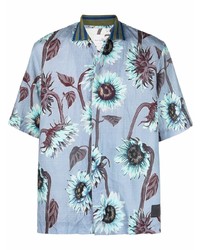 Camicia a maniche corte di lino a fiori azzurra di Paul Smith