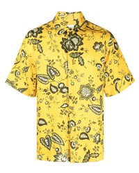 Camicia a maniche corte di lino a fiori gialla di Erdem