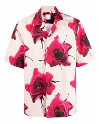 Camicia a maniche corte di lino a fiori rosa di Paul Smith
