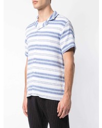 Camicia a maniche corte di lino a righe orizzontali azzurra di Orlebar Brown
