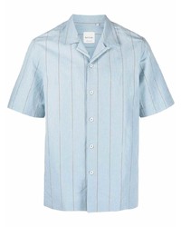Camicia a maniche corte di lino a righe verticali azzurra di Paul Smith