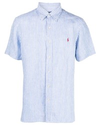 Camicia a maniche corte di lino a righe verticali azzurra di Polo Ralph Lauren