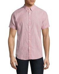 Camicia a maniche corte di lino a righe verticali rosa