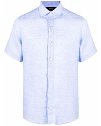 Camicia a maniche corte di lino azzurra di Ermenegildo Zegna
