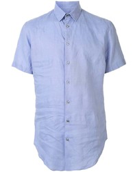 Camicia a maniche corte di lino azzurra di Giorgio Armani