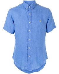 Camicia a maniche corte di lino azzurra di Polo Ralph Lauren