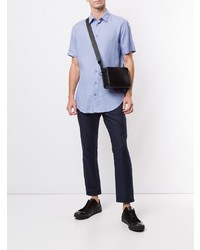 Camicia a maniche corte di lino azzurra di Giorgio Armani