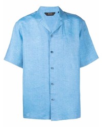 Camicia a maniche corte di lino azzurra di Z Zegna
