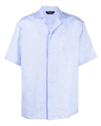 Camicia a maniche corte di lino azzurra di Z Zegna