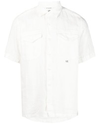 Camicia a maniche corte di lino bianca di C.P. Company