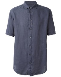 Camicia a maniche corte di lino blu scuro di Armani Collezioni