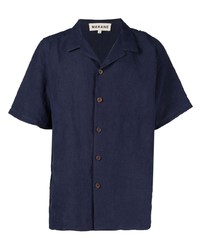 Camicia a maniche corte di lino blu scuro di Marané