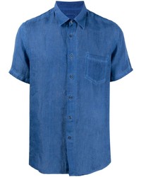 Camicia a maniche corte di lino blu di 120% Lino