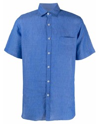 Camicia a maniche corte di lino blu di Canali