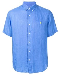 Camicia a maniche corte di lino blu di Polo Ralph Lauren