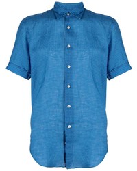 Camicia a maniche corte di lino geometrica blu di PENINSULA SWIMWEA
