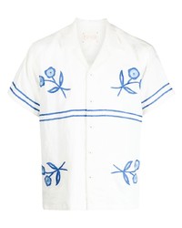 Camicia a maniche corte di lino ricamata bianca di HARAGO