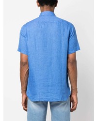 Camicia a maniche corte di lino ricamata blu di Tommy Hilfiger