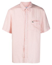 Camicia a maniche corte di lino ricamata rosa di Lacoste
