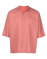 Camicia a maniche corte di lino rosa di Homme Plissé Issey Miyake