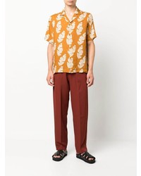 Camicia a maniche corte di lino stampata arancione di Frescobol Carioca