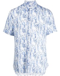 Camicia a maniche corte di lino stampata azzurra di 120% Lino