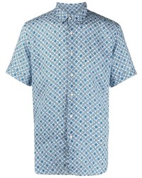 Camicia a maniche corte di lino stampata bianca e blu di PENINSULA SWIMWEA